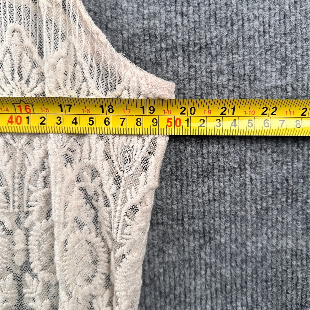 Say What? Women XL Beige Floral Lace Open Front Vest Macrame Fringe Boho Layer - Picture 5 of 9